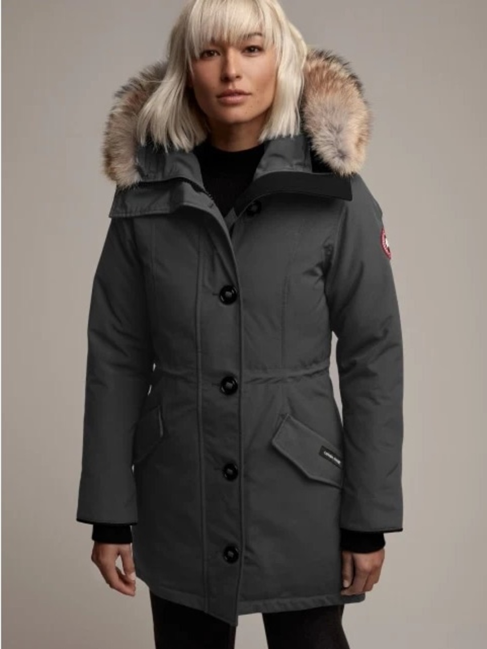 Women’s Grey Canada Goose Parka with Coyote Fur-Trim Hood